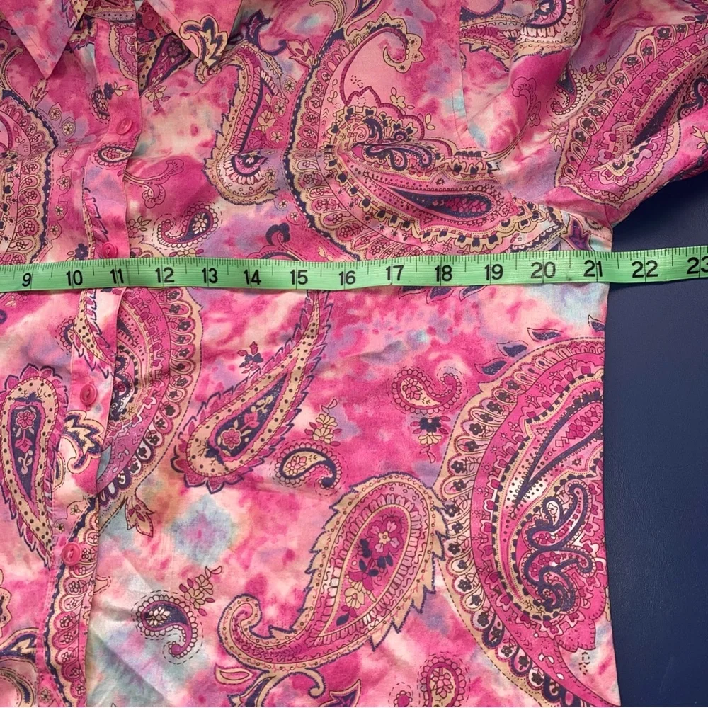 Jones New York Sport Tie Dye Paisley Intricate Print Lightweight Button Up Shirt